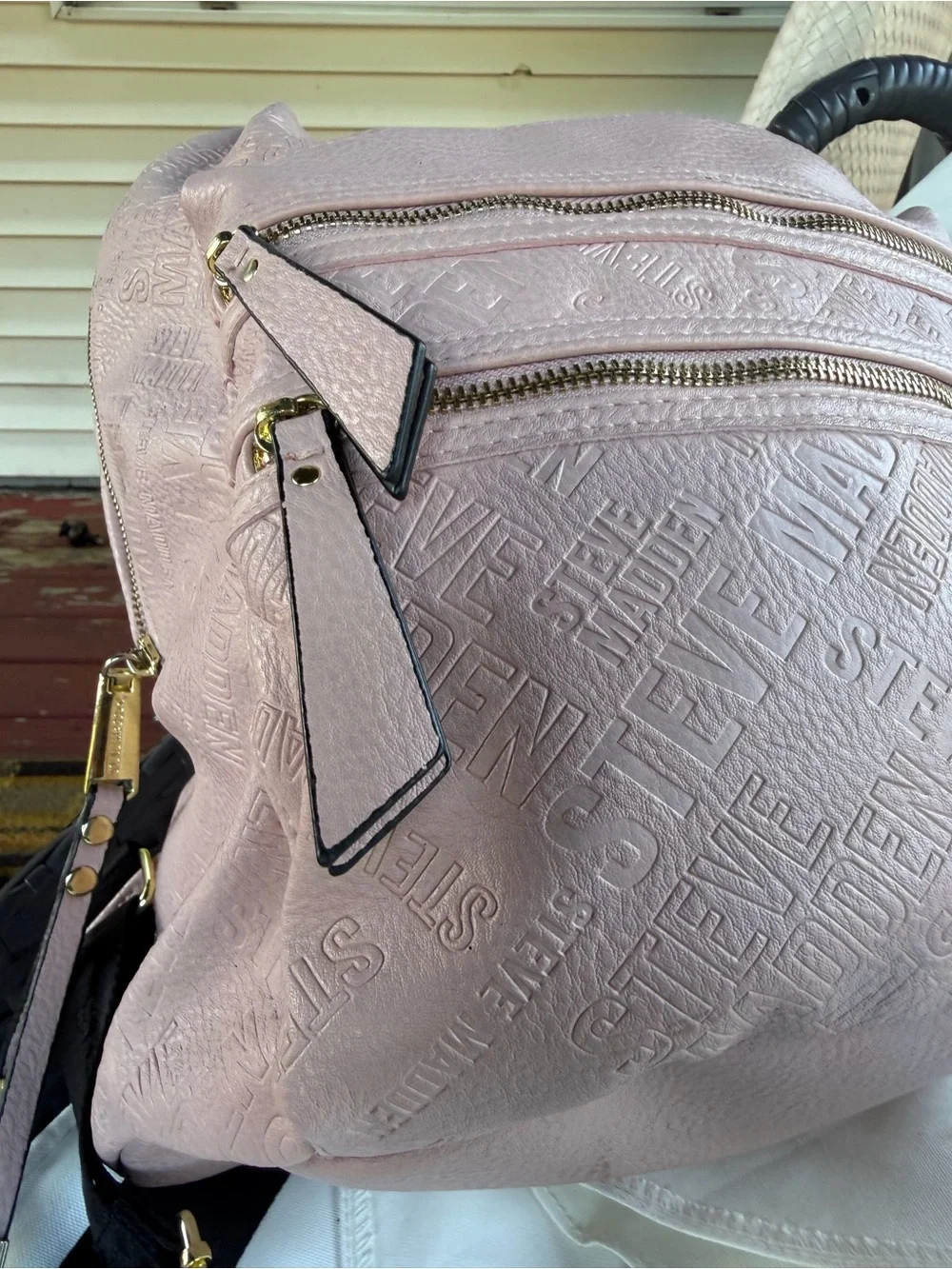 Steve Madden Light Pink Textured Backpack with Gold Zippers